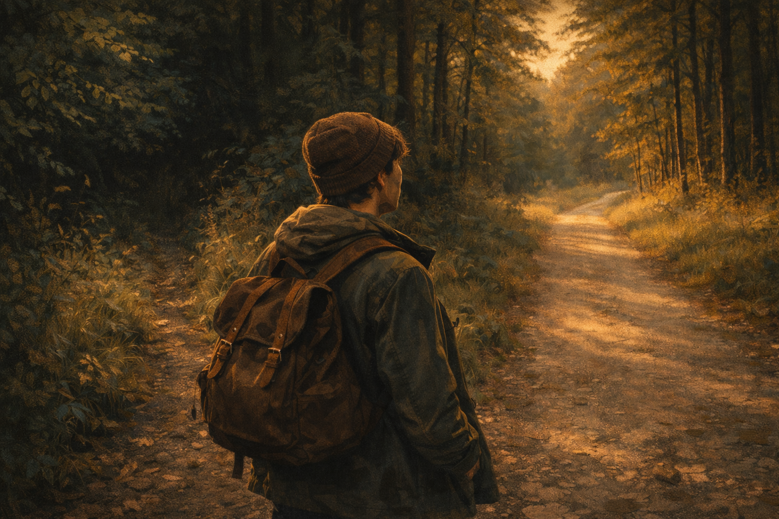 A person at a crossroads, choosing to turn back